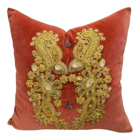 Regal Rose Embroidered Velvet Pillow